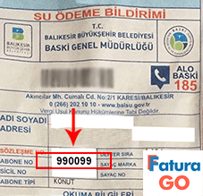 baski balıkesir su fatura örneği