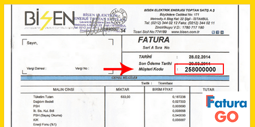 bisen elektrik fatura örneği