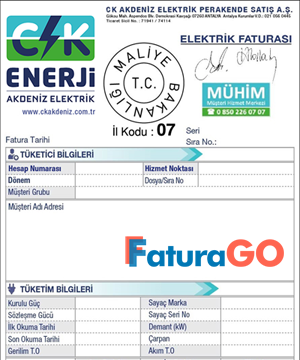 CK Enerji Akdeniz Elektrik Fatura Örneği