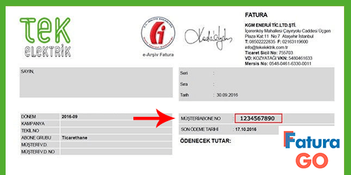 Tek Elektrik Fatura Örneği