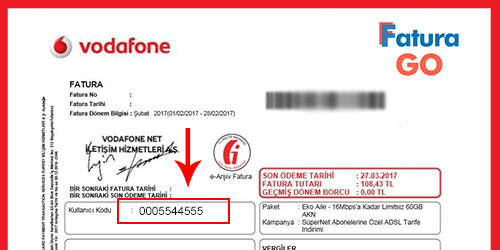 Vodafone Evde internet Fatura Örneği